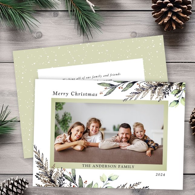 Cartes Pour Fêtes Annuelles Message photo Noël hiver verdure (Créateur téléchargé)