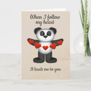 Cartes Pour Fêtes Annuelles Message Valentine Panda Bear String of Red Hearts