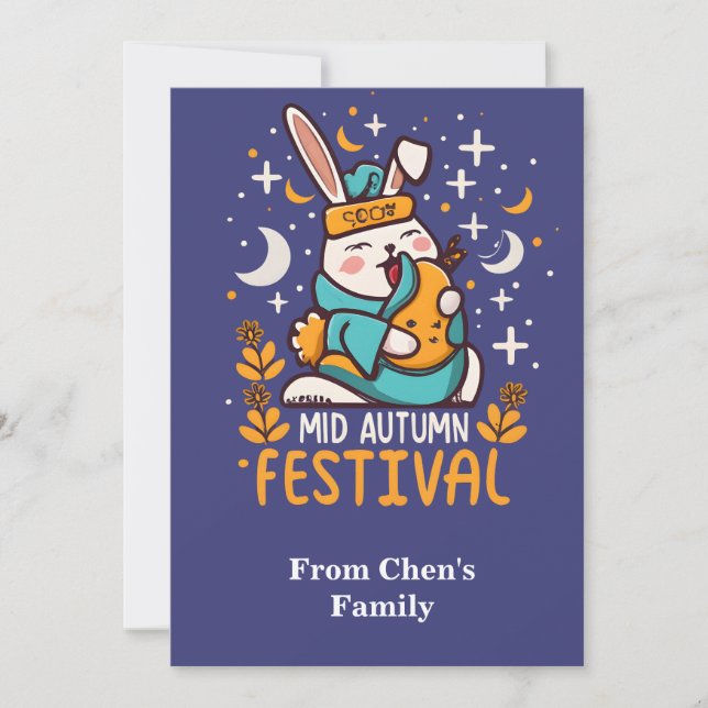 Cartes Pour Fêtes Annuelles Mi-Automne Festival Rabbit MoonCake (Devant)