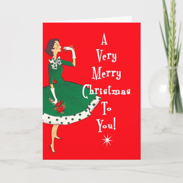 Cartes Pour Fêtes Annuelles Mi-siècle moderne fille célibataire Joyeux Noël (Devant)
