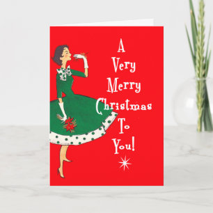 Cartes Pour Fêtes Annuelles Mi-siècle moderne fille célibataire Joyeux Noël Ro