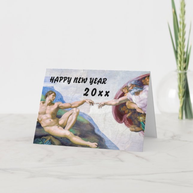 Cartes Pour Fêtes Annuelles Michel-Ange - Bonne année / La création d'Adam (Devant)