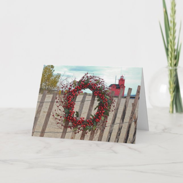 Cartes Pour Fêtes Annuelles Michigan Christmas Berry Wreath (Devant)