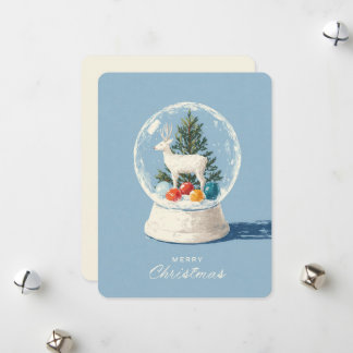 Cartes Pour Fêtes Annuelles Mid-Century Modern Snow Globe White Deer 