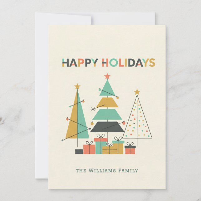 Cartes Pour Fêtes Annuelles Mid-Century Retro Christmas Trees (Devant)