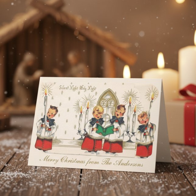 Cartes Pour Fêtes Annuelles Mid-Century Silent Night Boys Choir Custom (Mid-Century Silent Night Boys Choir Custom Holiday Card)