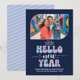 Cartes Pour Fêtes Annuelles Midnight Frost Hello New Year Blue Retro Photo