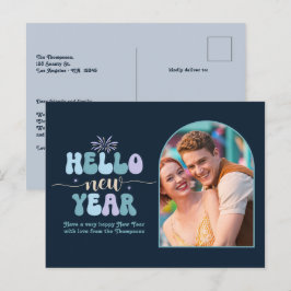 Cartes Pour Fêtes Annuelles Midnight Frost New Year Retro Modern Blue Photo