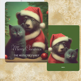 Cartes Pour Fêtes Annuelles Midwinter Vintage Style Ours & Kitts Noël