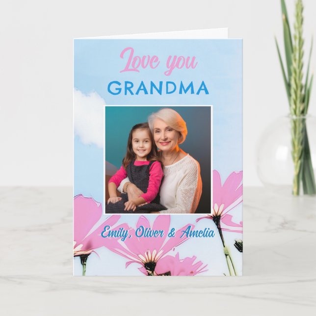 Cartes Pour Fêtes Annuelles Mignon Aimez-vous Grand-mère Fleurs roses Photo (Devant)