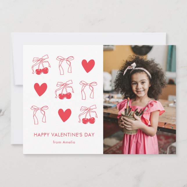 Cartes Pour Fêtes Annuelles Mignon Nœud Papillon Cerise Rouge Coquette Photo d (Devant)