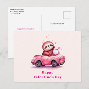 Cartes Pour Fêtes Annuelles Mignon paresseux dans une décapotable rose pour la