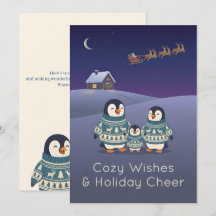 Mignon Pull de Pingouin Famille Noël Moderne Plat
