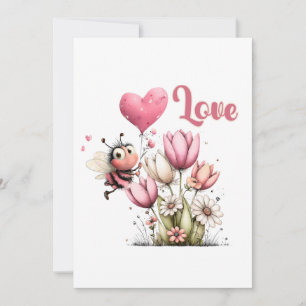Cartes Pour Fêtes Annuelles Mignonne abeille amour cœur et floral 