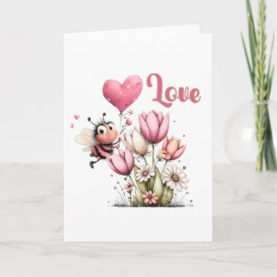 Cartes Pour Fêtes Annuelles Mignonne Amour Abeille Cœur & Floral 