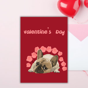 Cartes Pour Fêtes Annuelles Mignonne bulldog français avec Valentines roses jo