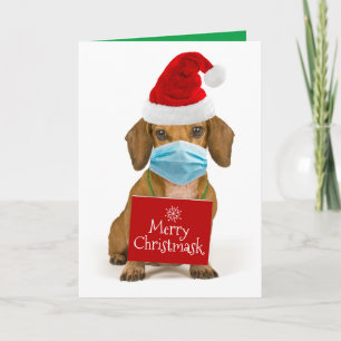 Cartes Pour Fêtes Annuelles Mignonne Dachshund Avec Masque Visage - Joyeux Mas