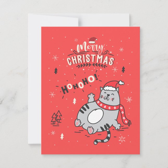 Cartes Pour Fêtes Annuelles Mignonne et drôle Chat Noël joyeuses Salutations (Devant)