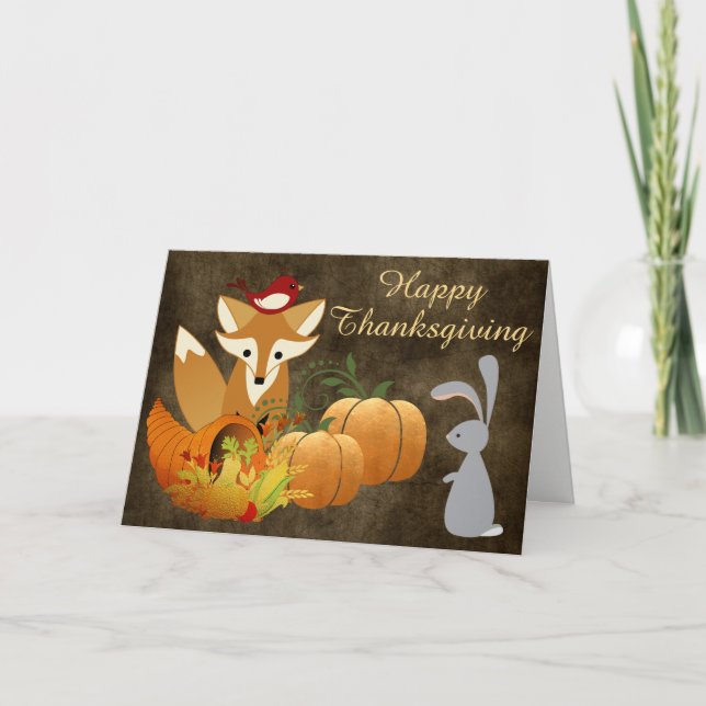 Cartes Pour Fêtes Annuelles Mignonne Fox Woodland Animaux Golden Thanksgiving (Devant)