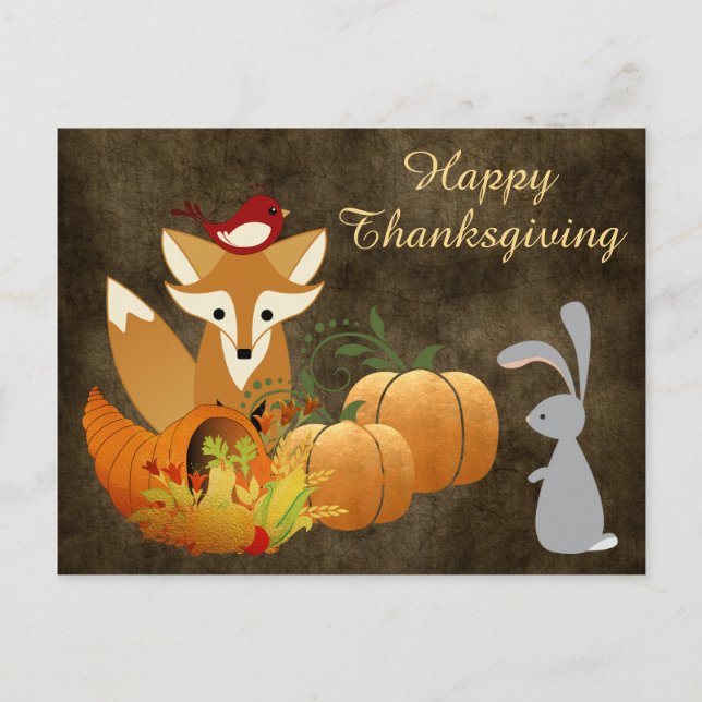 Cartes Pour Fêtes Annuelles Mignonne Fox Woodland Animaux Golden Thanksgiving (Devant)