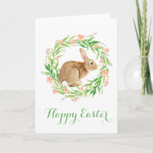 Cartes Pour Fêtes Annuelles Mignonne lapin de Pâques dans la couronne fleurie