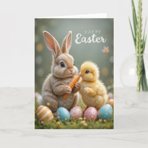 Cartes Pour Fêtes Annuelles Mignonne lapin de Pâques et poussin