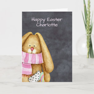 Cartes Pour Fêtes Annuelles Mignonne lapin de Pâques tenant un oeuf