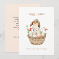 Mignonne lapin et oeufs Joyeux plat de Pâques Salu