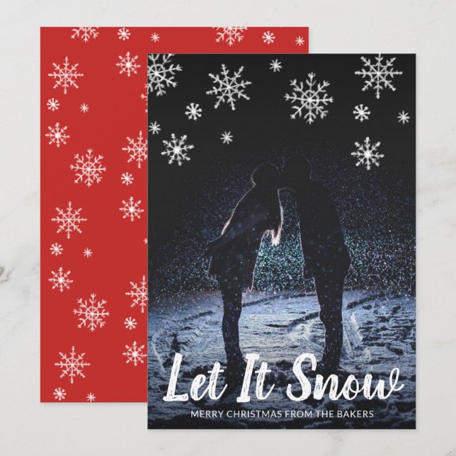 Cartes Pour Fêtes Annuelles Mignonne Let It Snow Snowflakes Photo Noël (Devant / Derrière)
