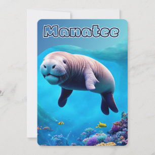 Cartes Pour Fêtes Annuelles Mignonne Manatee dans l'océan profond, Floride, Ca