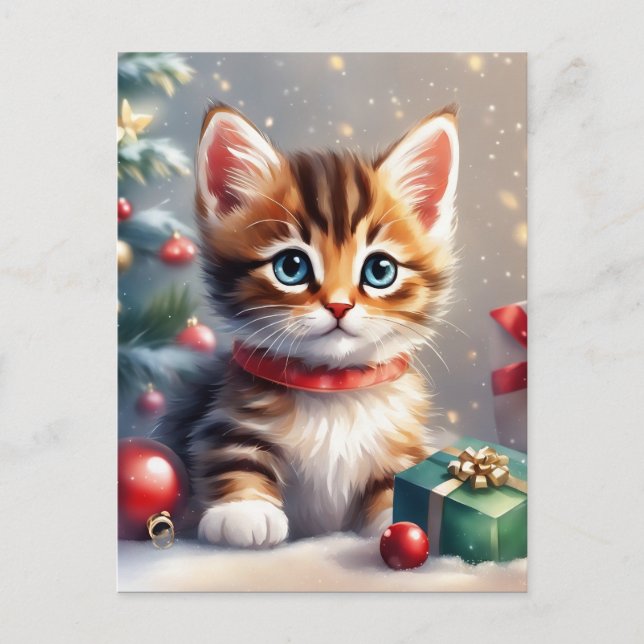 Cartes Pour Fêtes Annuelles Mignonne Noël Kitten Blank Noël (Devant)