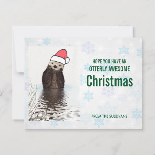 Cartes Pour Fêtes Annuelles Mignonne Otter portant un chapeau de Noël Salutati