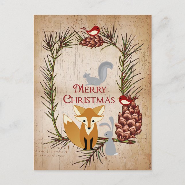 Cartes Pour Fêtes Annuelles Mignonne renard et boisés Animaux Joyeux Noël (Devant)