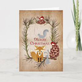 Cartes Pour Fêtes Annuelles Mignonne renard et boisés Animaux Joyeux Noël