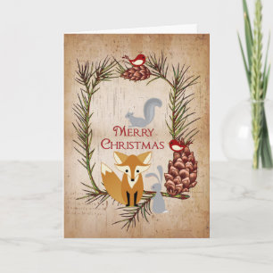 Cartes Pour Fêtes Annuelles Mignonne renard et boisés Animaux Joyeux Noël