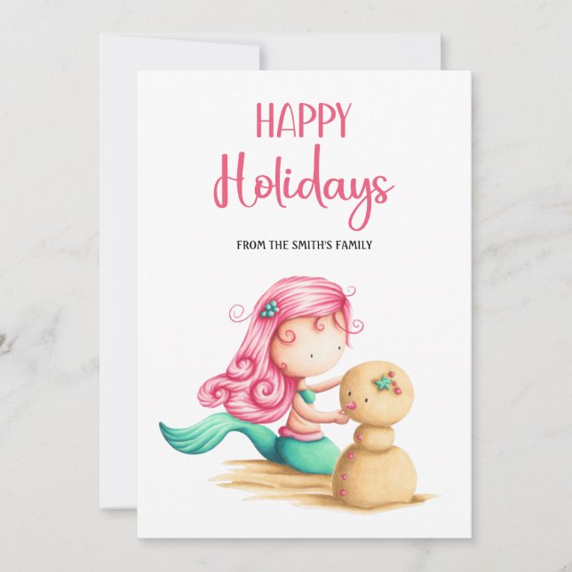 Cartes Pour Fêtes Annuelles Mignonne Sirène Joyeuses Fêtes (Devant)