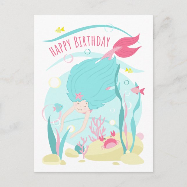 Cartes Pour Fêtes Annuelles Mignonne Sirène Plongée Sous La Mer (Devant)