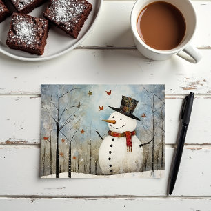 Cartes Pour Fêtes Annuelles Mignonne Snowman Whimsical dans un chapeau haut