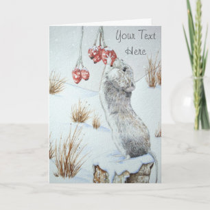 Cartes Pour Fêtes Annuelles Mignonne souris mangeant des baies la neige scène