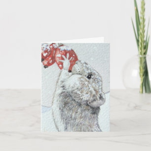 Cartes Pour Fêtes Annuelles Mignonne souris rouge baies neige scène faune