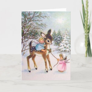 Cartes Pour Fêtes Annuelles Mignons anges Vintages avec Noël Bébé Cerf