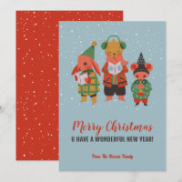 Mignons animaux en bois chante Carol Joyeux Noël