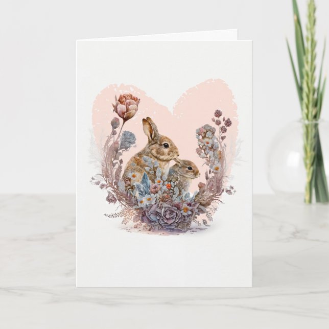 Cartes Pour Fêtes Annuelles Mignons lapins aux jolies fleurs Saint-Valentin (Devant)