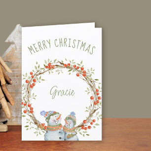 Cartes Pour Fêtes Annuelles Mignons neigeuses de Noël Berry d'hiver Wreath