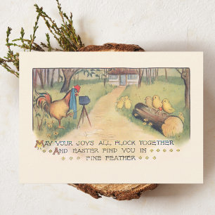 Cartes Pour Fêtes Annuelles Mignons poussins de Pâques vintage posant pour une