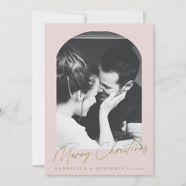 Cartes Pour Fêtes Annuelles Mini Arche rose Deux Photo Lettre de Noël (Devant)