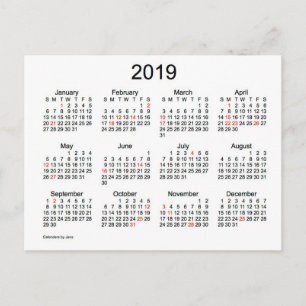 Cartes Pour Fêtes Annuelles Mini calendrier 2019 avec jours fériés