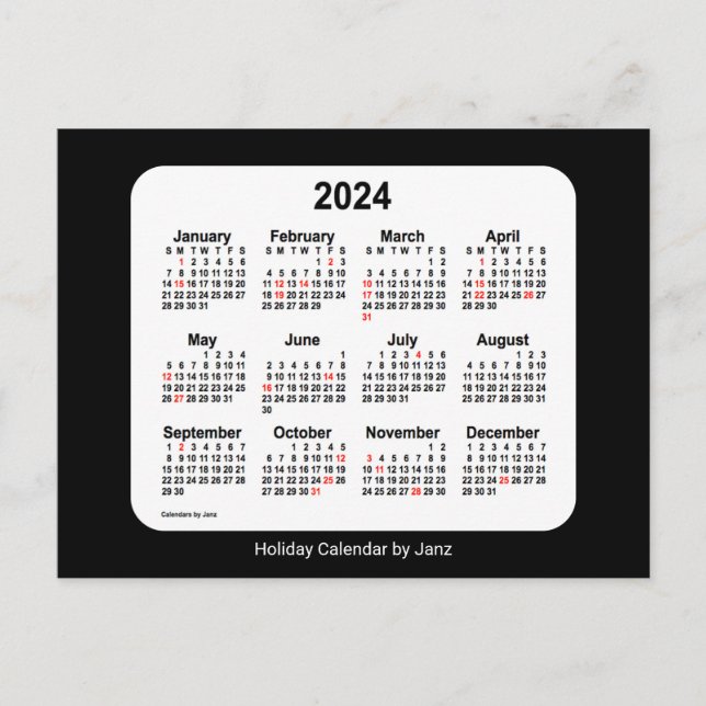 Cartes Pour Fêtes Annuelles Mini calendrier des fêtes noires 2024 par Janz (Devant)