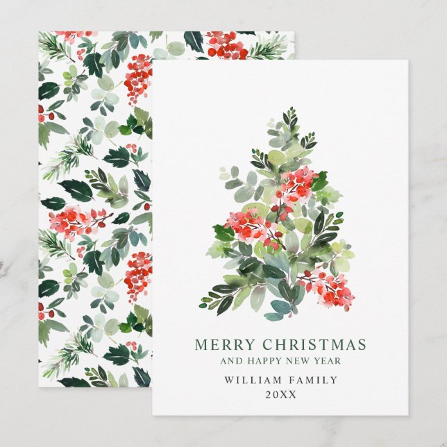 Cartes Pour Fêtes Annuelles Mini Élégant Pine Tree Noël Salutation Ho (Devant / Derrière)