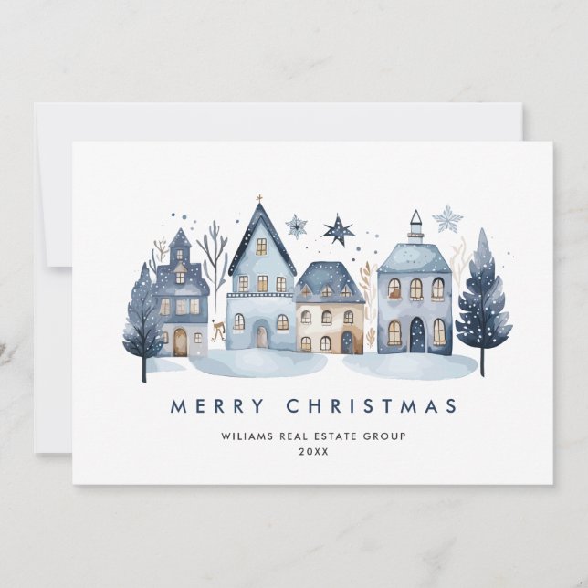 Cartes Pour Fêtes Annuelles Mini hiver Pays Ville Noël Entreprise (Devant)